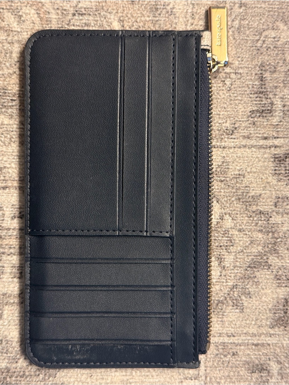 kate spade Beige Floral Zip Card Holder with Blue Flowers - Picture 2 of 3